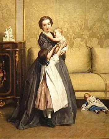 Gustave Leonard de Jonghe Jeune mere et ses enfants dans un salon France oil painting art